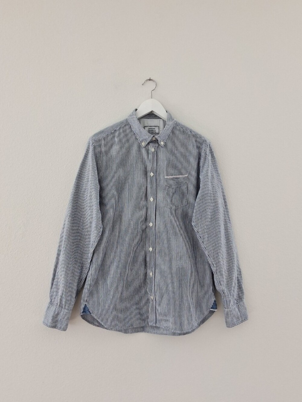 Officine Generale Japanese Selvedge Oxford LS Button Down Shirt In Blue Stripe